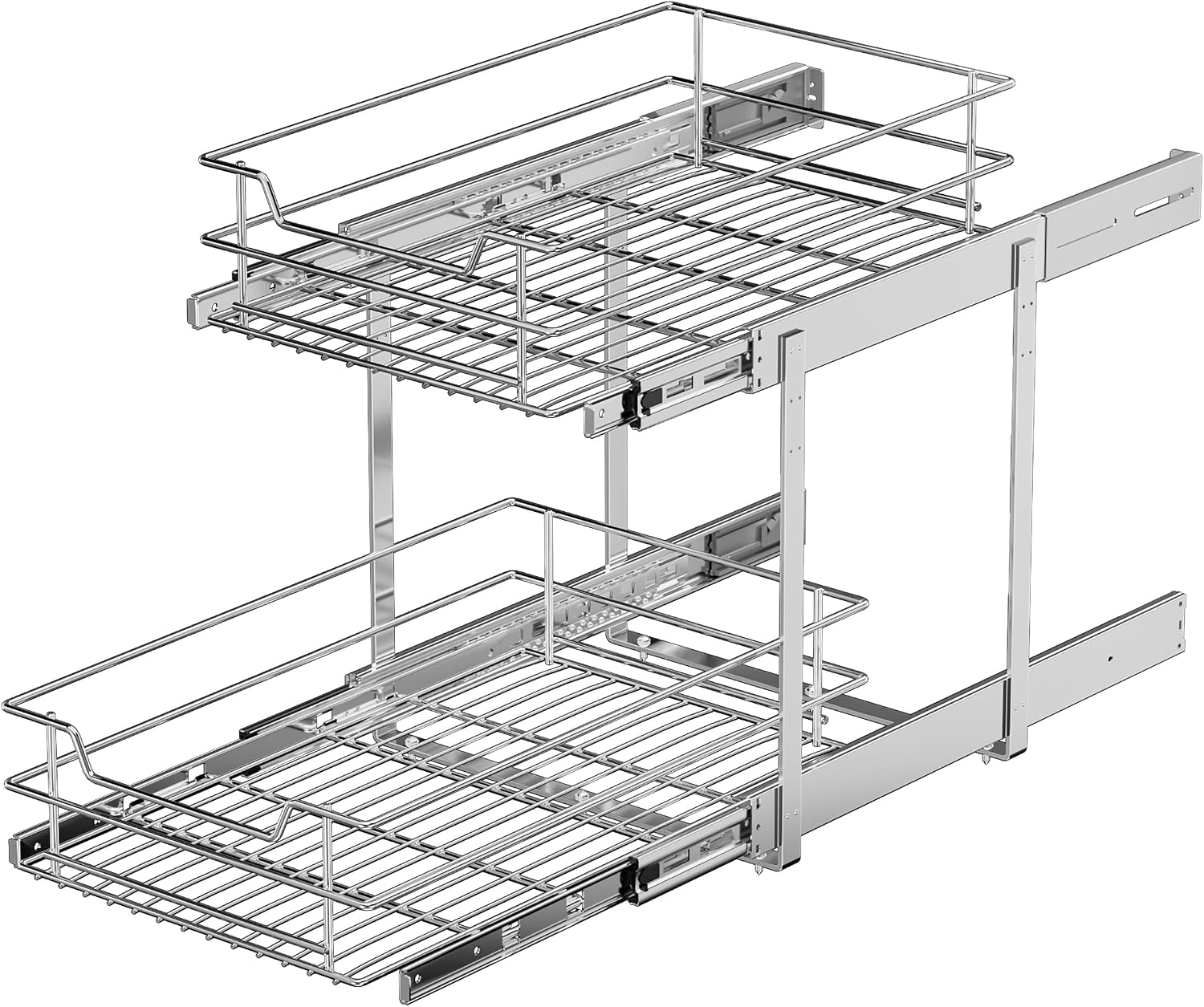 EZKAZA Pull Out Cabinet Organizer for Kitchen Utensil 20.5″ W x 21″ D, 2-Tier Cabinet Pullout Shelves and Drawer Organizer Slide Out Pantry Storage Basket, Bottom Basket 19.2″ W x 20.4″ D x 4.7″ H